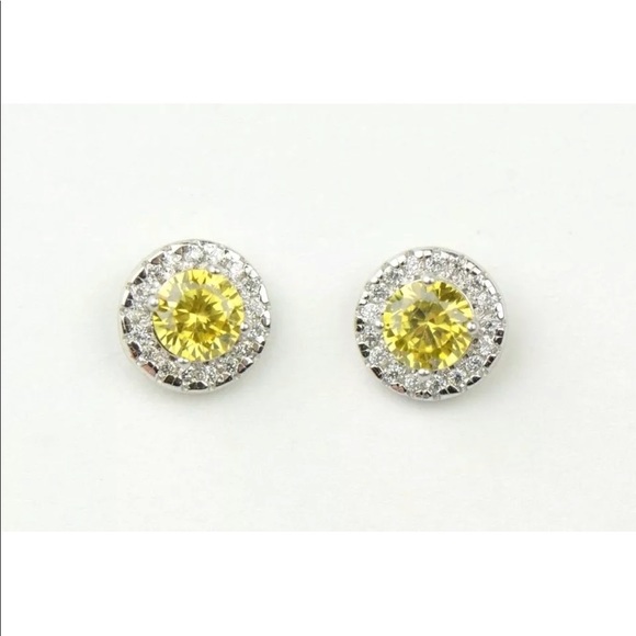 14k Solid White Gold CZ Stud Earrings - Picture 8 of 8